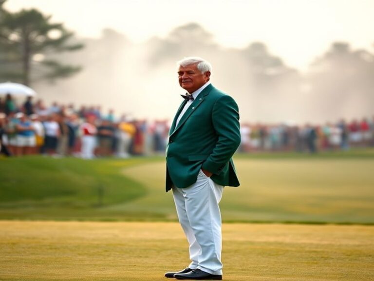 A scenic view of Augusta National Golf Club during the Masters Tournament, showcasing the lush green landscape and iconic aza