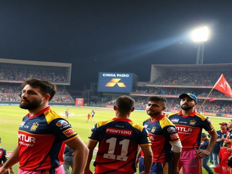 An intense cricket match scene with players from KKR and LSG in action, showcasing excitement and competition on the field.