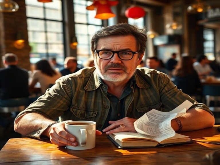 A portrait of John C. Reilly on a film set, smiling and surrounded by camera equipment, conveying a sense of warmth and appro