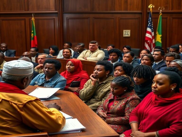 A somber image depicting Ethiopian immigrants in the U.S., highlighting their struggles and the uncertainty they face due to