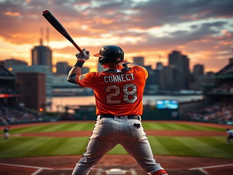 A dynamic action shot of an Orioles player wearing the upcoming 2026 City Connect uniform, set against the backdrop of Oriole