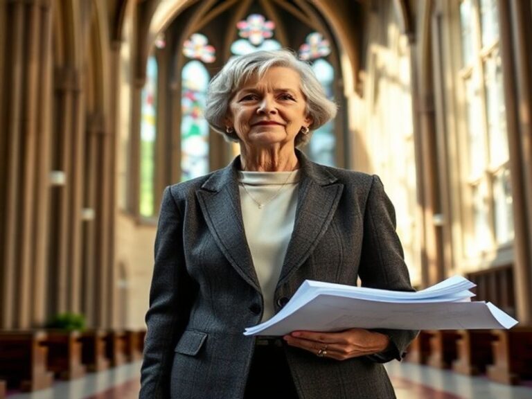 A sleek, modern architectural photograph of Olivia Millar standing in front of one of her signature eco-friendly buildings, s