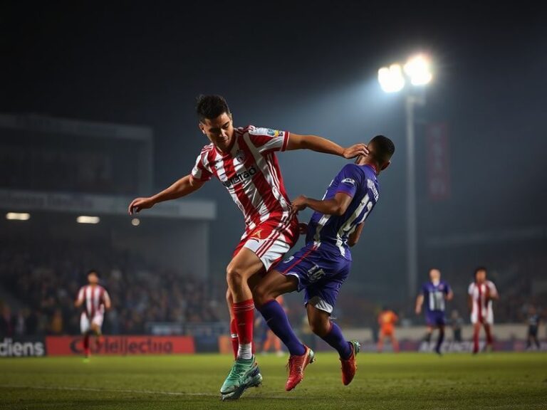 A dynamic action shot during a Rosario Central vs Independiente del Valle match, showing players in intense competition on a