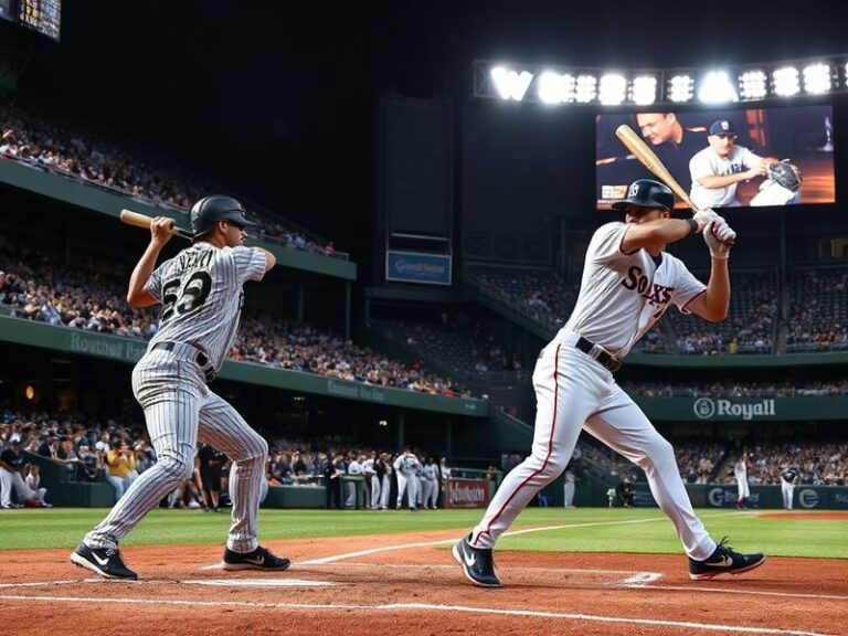 A split-screen image showing the Chicago White Sox and Kansas City Royals logos side by side, with a baseball field in the ba