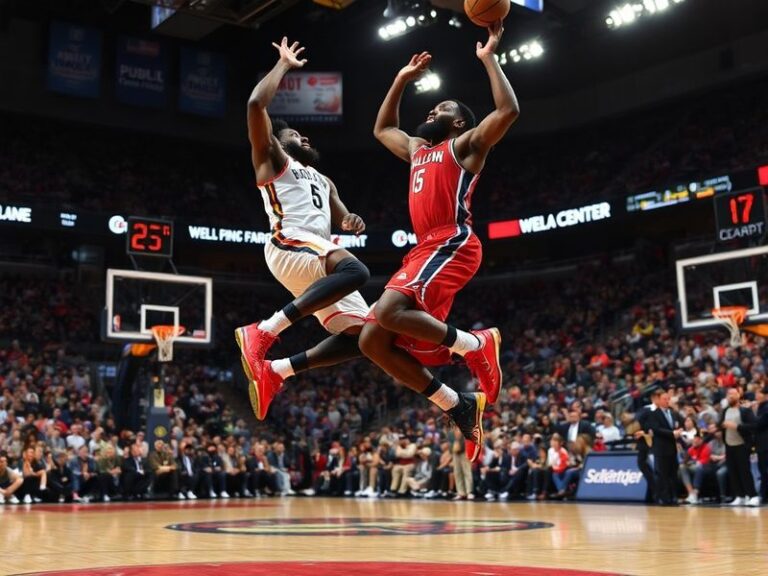 A dynamic NBA game photo featuring Joel Embiid of the Philadelphia 76ers and Jalen Green of the Houston Rockets in action, wi