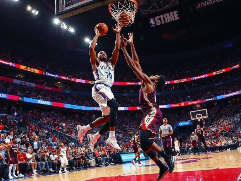 A dynamic NBA basketball scene featuring Joel Embiid of the Philadelphia 76ers in the post against a Rockets defender, with J