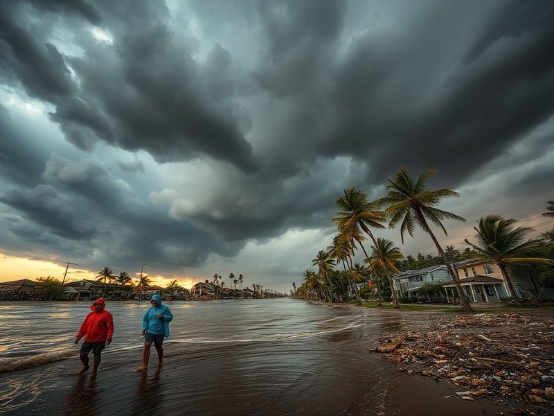 A split-image visualization showing contrasting weather effects during El Niño: on the left, severe flooding in a South Ameri