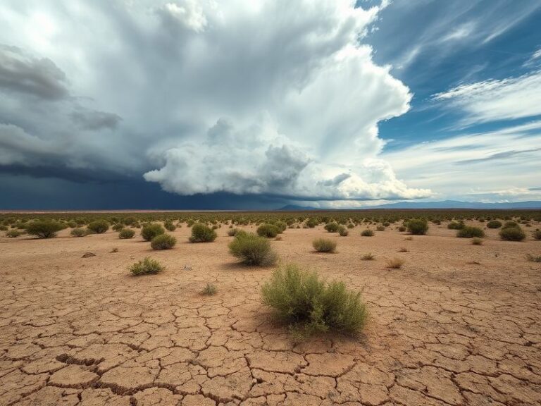 A split-image visual showing contrasting El Niño effects: on one side, cracked earth from drought in Australia; on the other,