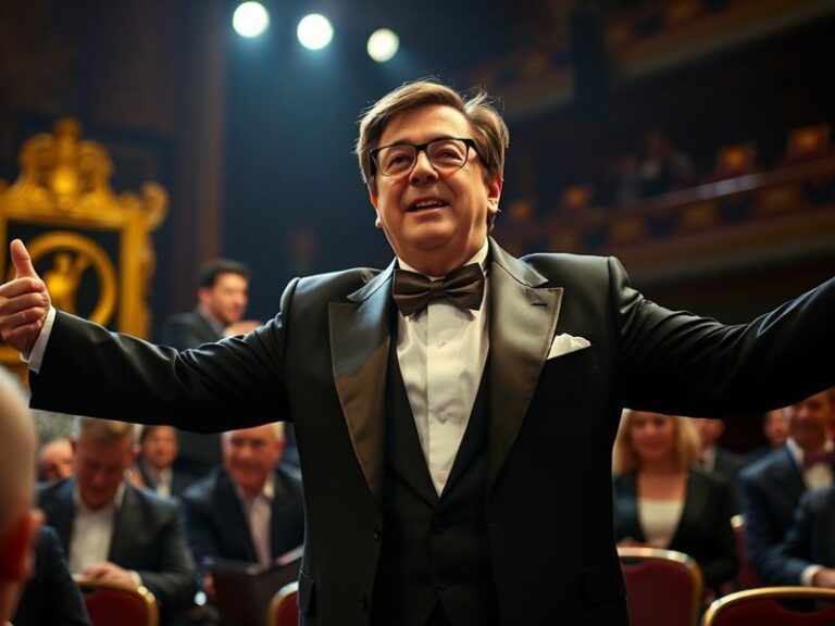 A mid-career portrait of Nathan Lane in a Broadway theater, wearing a sharp suit with a playful yet sophisticated expression.