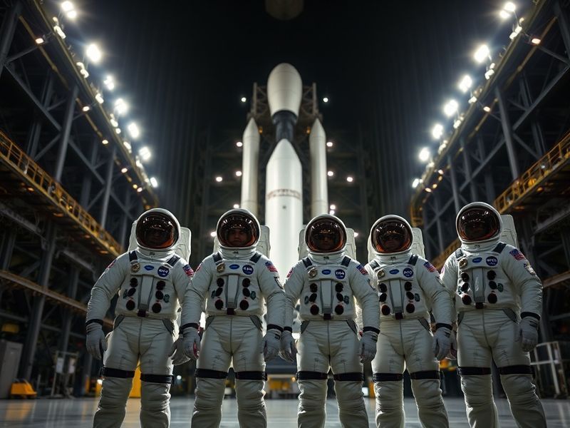 A high-resolution composite image of the Artemis II crew in their Orion spacecraft, with Earth visible in the background. The