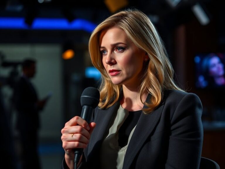 A close-up portrait of Erin Moriarty on set, wearing a casual jacket and looking thoughtfully into the distance. The lighting
