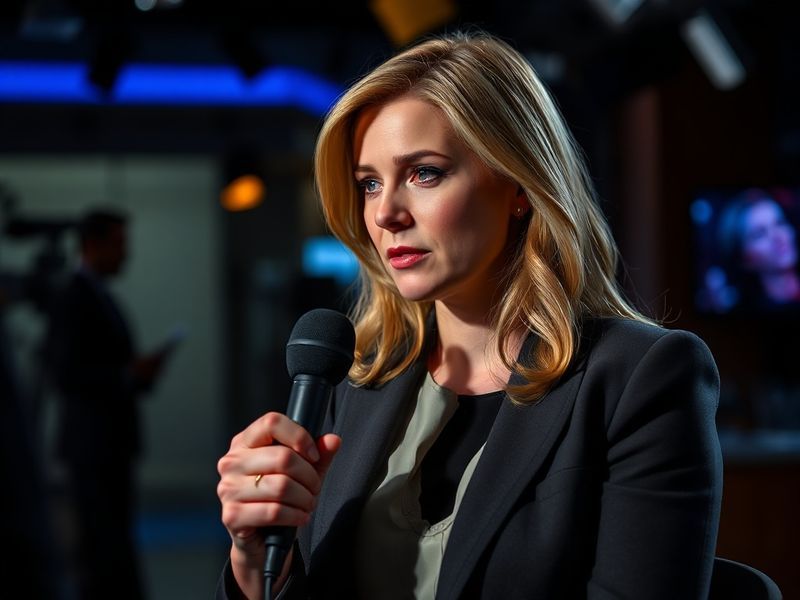 A close-up portrait of Erin Moriarty on set, wearing a casual jacket and looking thoughtfully into the distance. The lighting