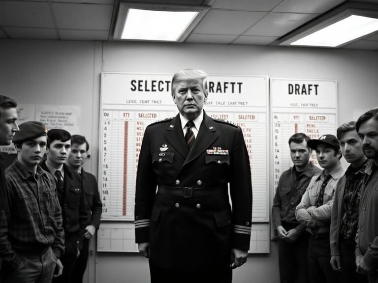 A split-image illustration: on the left, a vintage 1970s draft lottery drum with numbered capsules; on the right, a modern U.