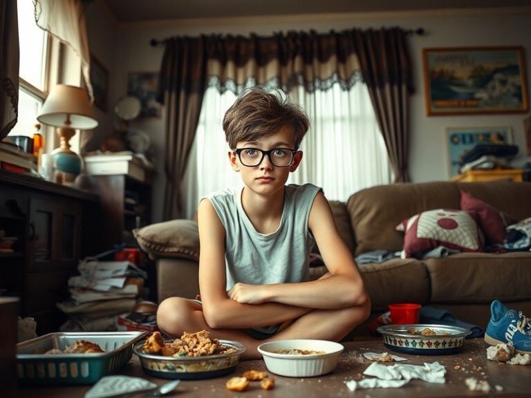 A nostalgic scene from Malcolm in the Middle featuring the Wilkerson family sitting on a worn-out couch in their cluttered li