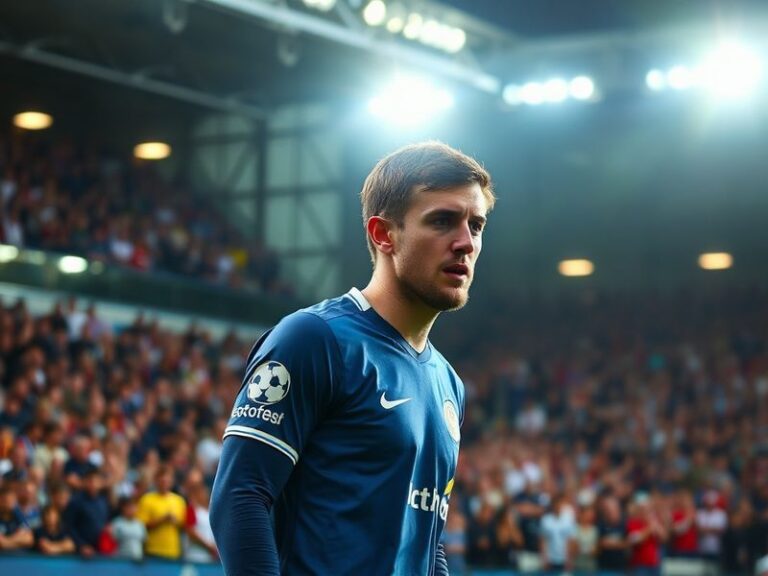 A split-image visual: on the left, Luke Littler in mid-throw at Brighton’s Amex Stadium, focused and determined; on the right