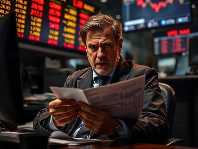 A split-image visual showing a 1929 stock market crash board on one side and a modern trading floor on the other, with a cent