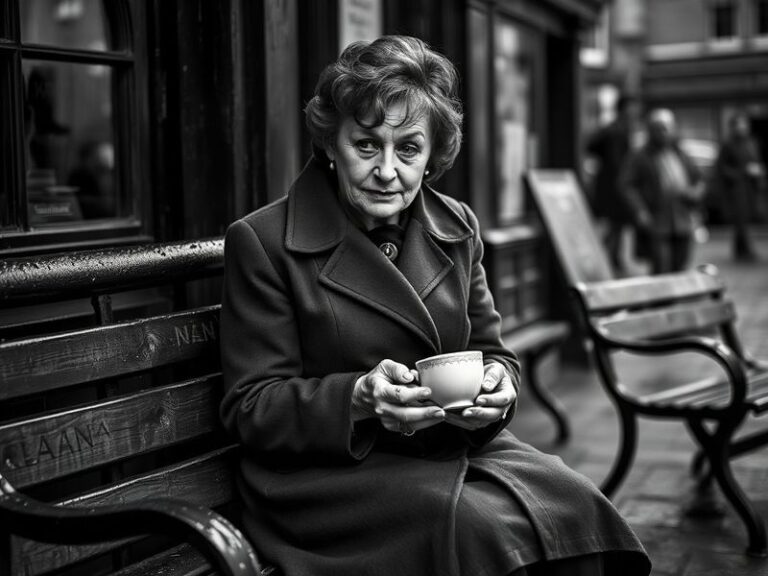A professional headshot of Angela Pleasence in a thoughtful pose, set against a warm, softly lit background. She wears a neut