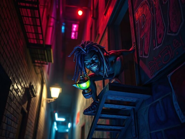 A surreal digital collage featuring a glowing, semi-transparent genie-like figure made of sound waves and psychedelic colors