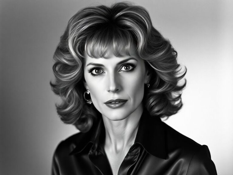 A split-image design: on the left, Susan Lucci in her iconic Erica Kane glamour from the 1990s; on the right, a modern portra