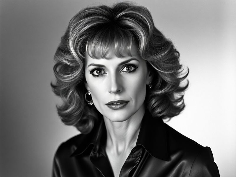 A split-image design: on the left, Susan Lucci in her iconic Erica Kane glamour from the 1990s; on the right, a modern portra