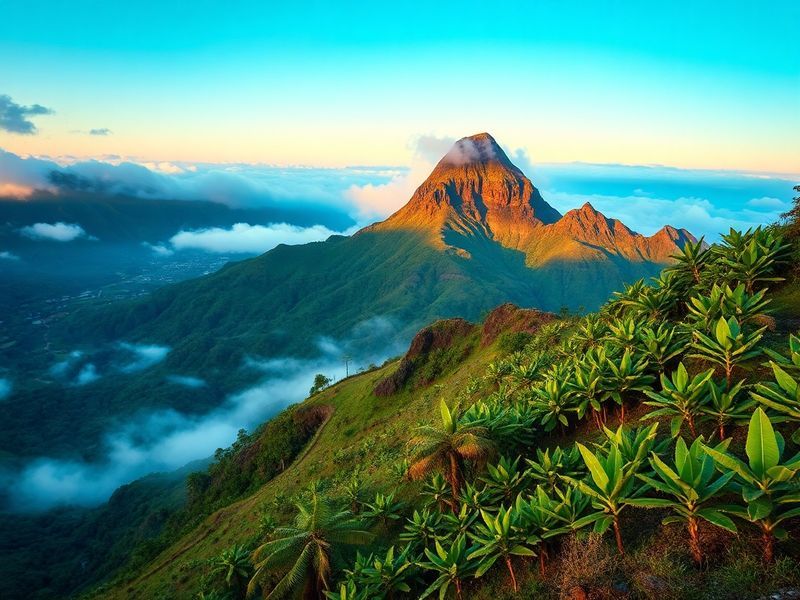 Aerial view of La Gomera’s lush valleys, volcanic cliffs, and coastline under a clear blue sky. The image highlights the isla