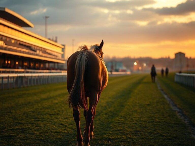 A dramatic image of a horse and jockey mid-race at Aintree, with a trainer in the background checking the horse’s condition.