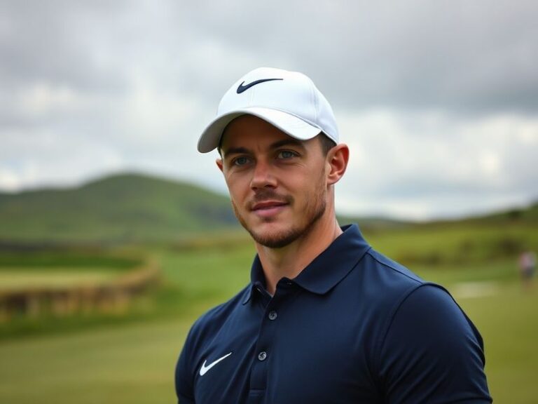 A vibrant coastal scene of Holywood, Northern Ireland, featuring the shoreline of Belfast Lough, a golf course in the foregro