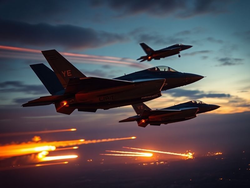 A split-screen image showing an Israeli Iron Dome missile defense system intercepting incoming projectiles on the left, and a