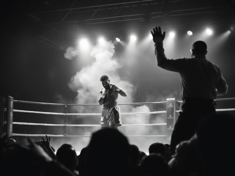 A dynamic action shot of David Haye mid-punch in a boxing ring, surrounded by a roaring crowd. The image captures his intense