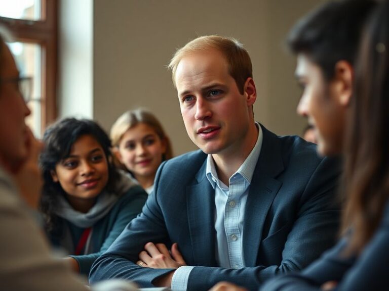 A formal portrait of Prince William in military uniform, standing outdoors with Kate Middleton and their three children in a