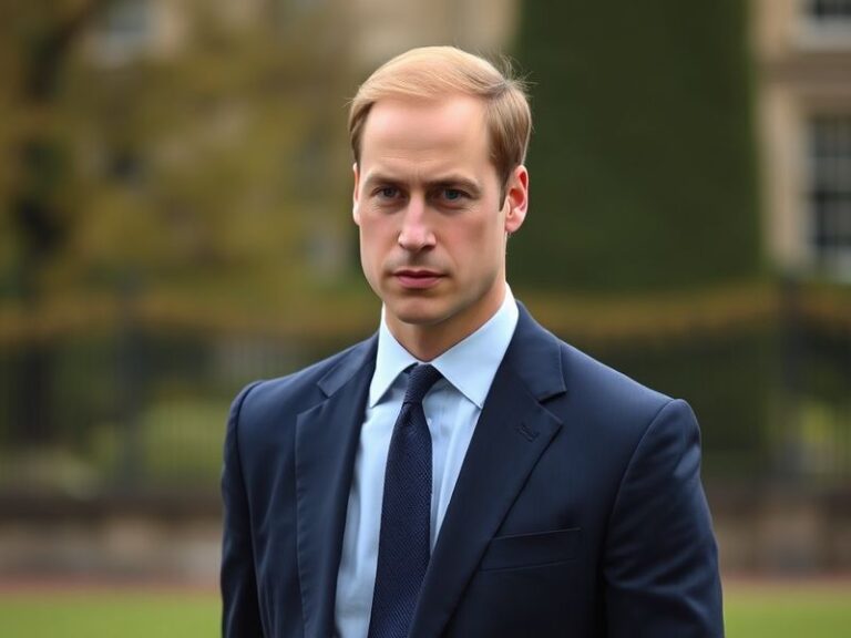 A formal portrait of Prince William, Prince of Wales, wearing a suit and standing in a well-lit room with understated royal i