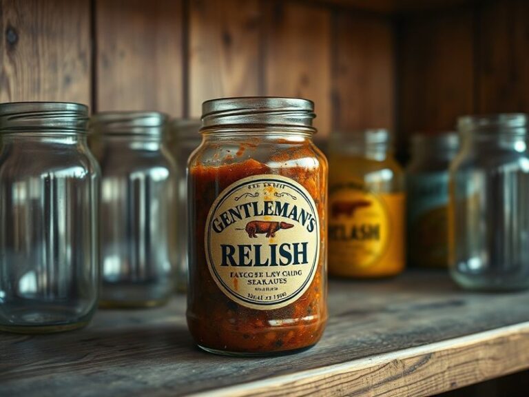 A vintage tin of Gentleman's Relish on a wooden table, surrounded by whole anchovies, a slice of bread, and a silver butter k