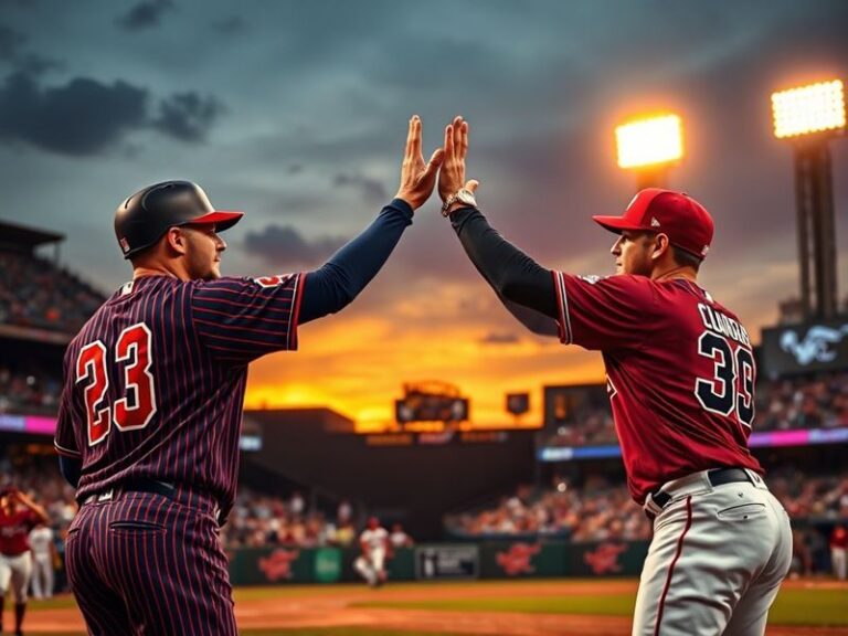 A dynamic shot of a Guardians vs. Braves game at Progressive Field, featuring Francisco Lindor at bat with Atlanta's defense