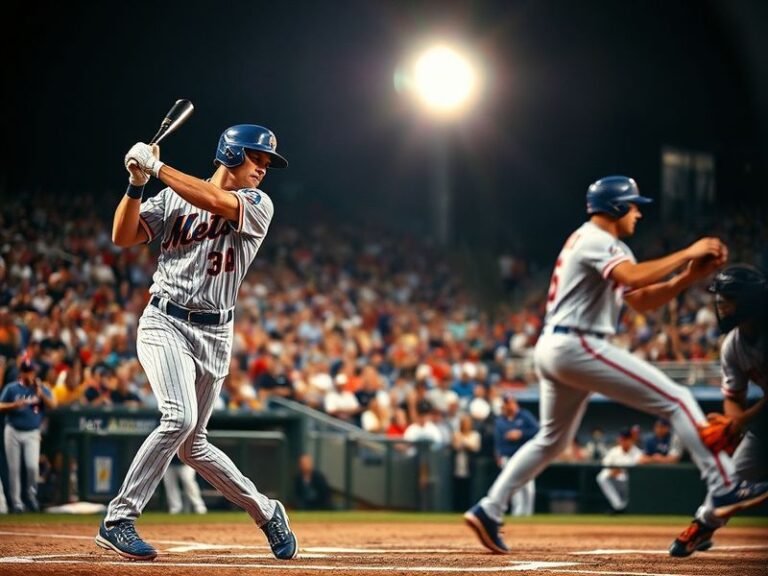 A split-screen image: On the left, the 1969 Mets celebrating their World Series win over the Athletics; on the right, a moder
