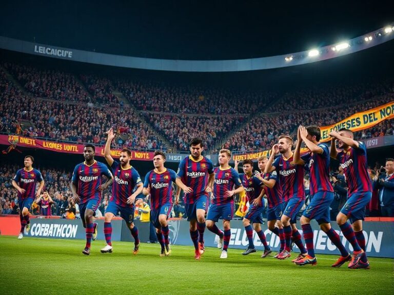 A vibrant stadium scene at Estadio Monumental during a night match, with Barcelona SC players in yellow and black jerseys cel