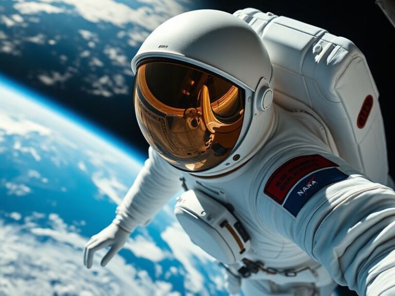 A high-resolution portrait of Reid Wiseman in a NASA flight suit, standing in front of a backdrop of Earth and the Internatio