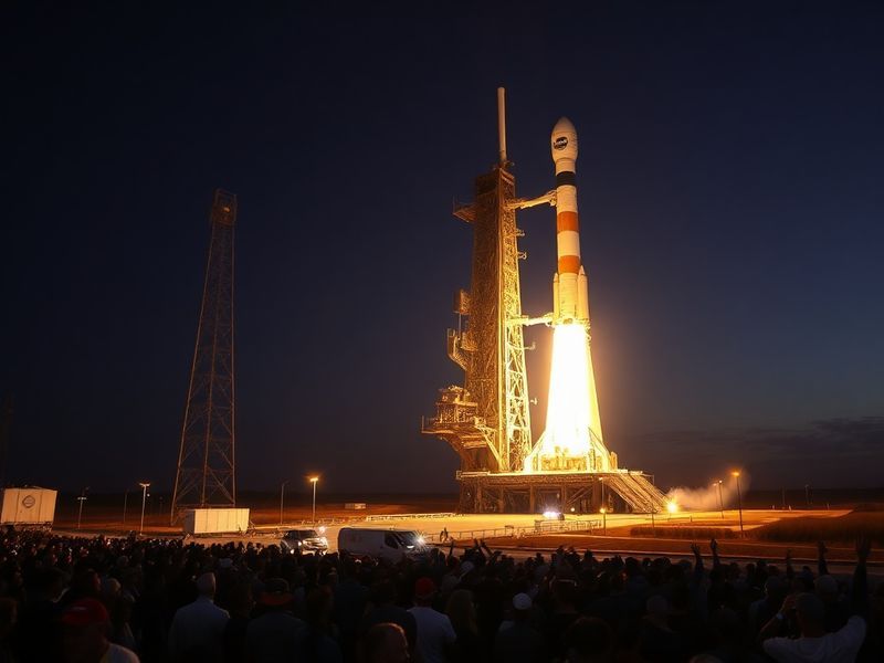 A detailed illustration of the Artemis 3 mission profile, showing the Space Launch System rocket lifting off from Earth, the