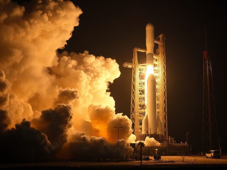 A detailed illustration of NASA's Artemis 3 mission, featuring a SpaceX Starship lunar lander on the Moon's surface with astr