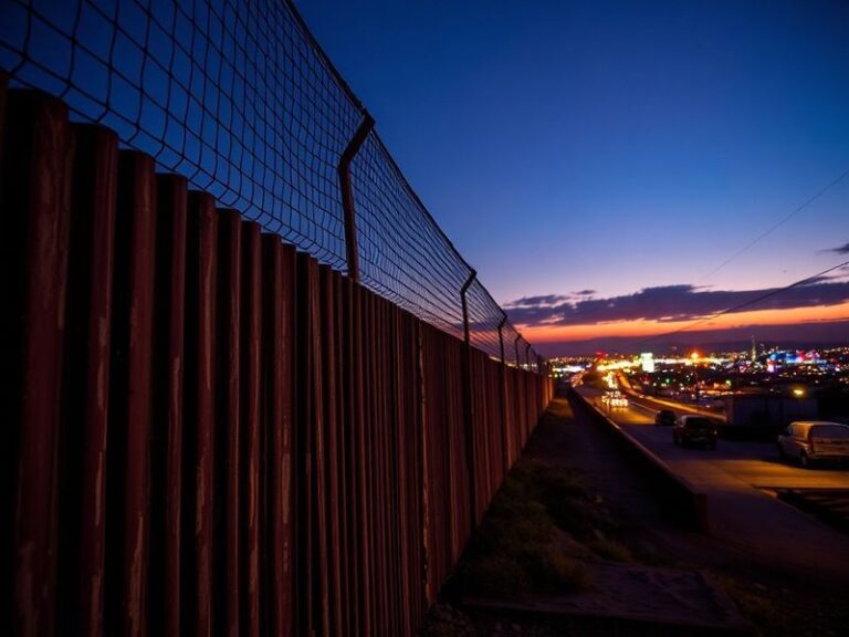 A vibrant cityscape of Juárez by night, showing illuminated maquiladora factories along the Rio Grande, contrasted with Tijua