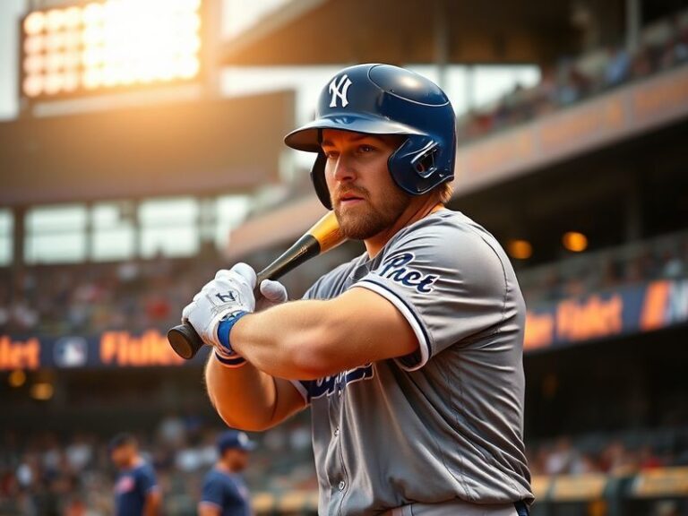 A focused action shot of Joc Pederson mid-swing during a game, wearing his Giants uniform, with a blurred stadium background