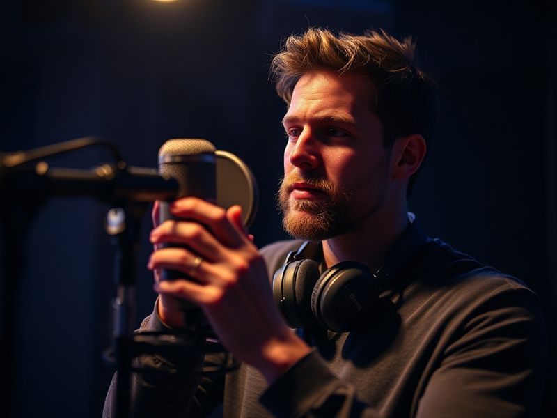 A dynamic photo of Joshua Bassett performing on stage with a guitar, bathed in warm stage lighting, capturing his expressive