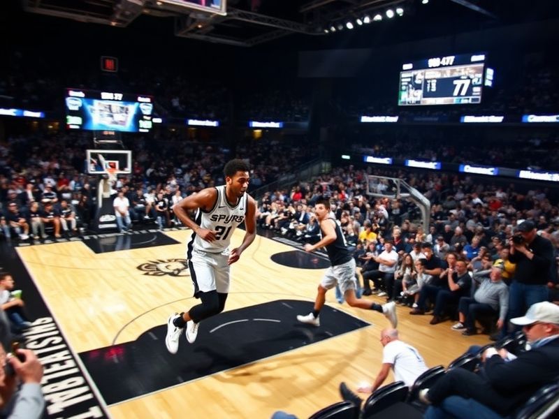 A dynamic NBA game shot featuring Victor Wembanyama defending Luka Dončić in the paint, with the AT&T Center in the backgroun