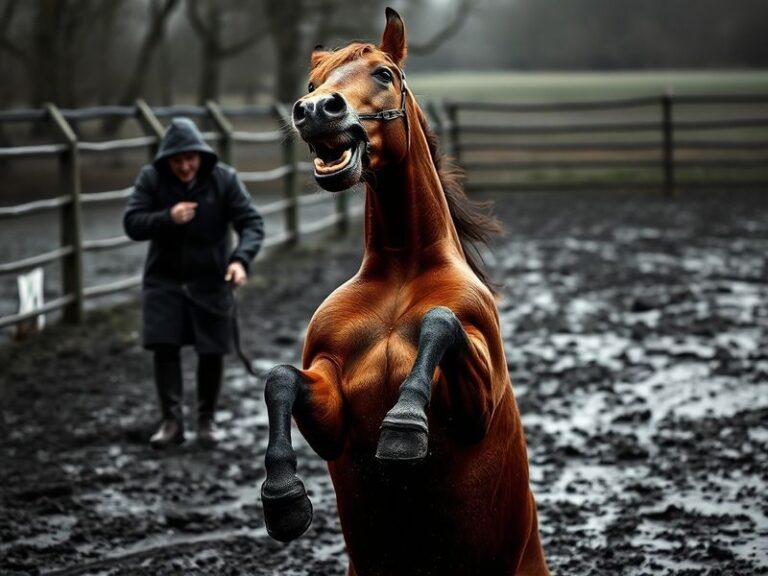 A serene image of a horse in a stable, looking anxious, with a trainer nearby observing its behavior, capturing the essence o