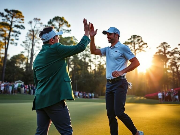 A split-image visual showing a focused Rory McIlroy in professional attire on the left and a young Mason Howell in a golf cap
