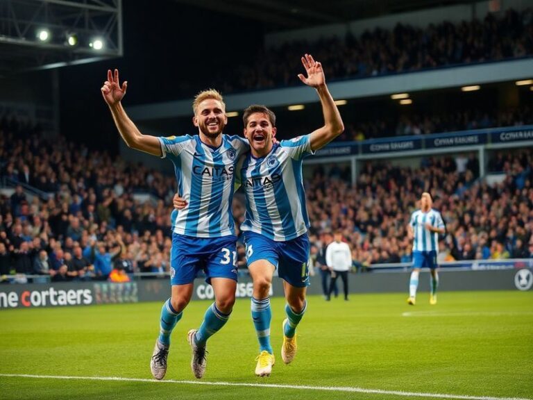 A vibrant shot of Coventry City's Matt Godden scoring a header past Sheffield Wednesday's Cameron Dawson at the Coventry Buil