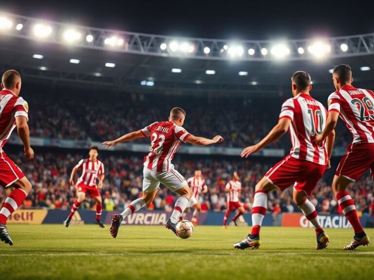 A wide-angle shot of Estadio Martínez Valero during a match, with Elche fans in the stands creating a vibrant atmosphere. The