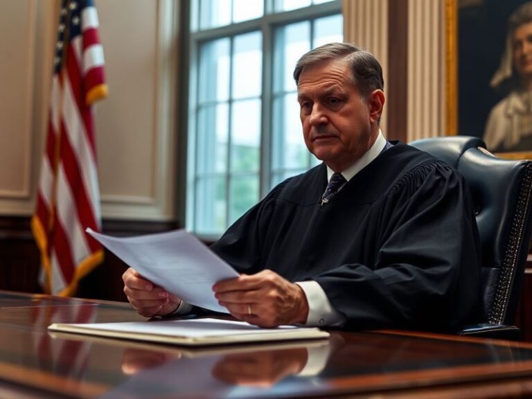 A formal portrait of Justice Samuel Alito in his Supreme Court chambers, dressed in judicial robes, with the Court's marble c