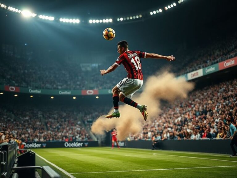 A dynamic shot of AC Milan in black-and-red stripes playing against Udinese in blue-and-white stripes at San Siro, with playe