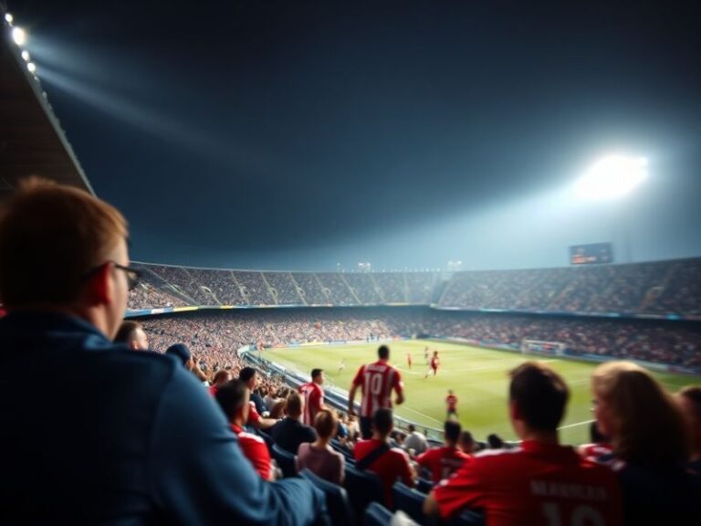 A split-image showing Camp Nou on one side with Barça fans in blaugrana and RCDE Stadium on the other with Espanyol supporter
