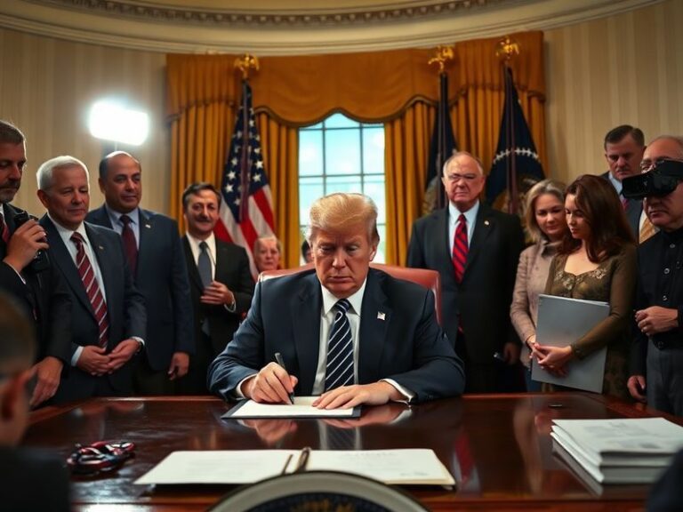 A split-image illustration: on the left, the U.S. Constitution with a presidential seal; on the right, a gavel over a pile of